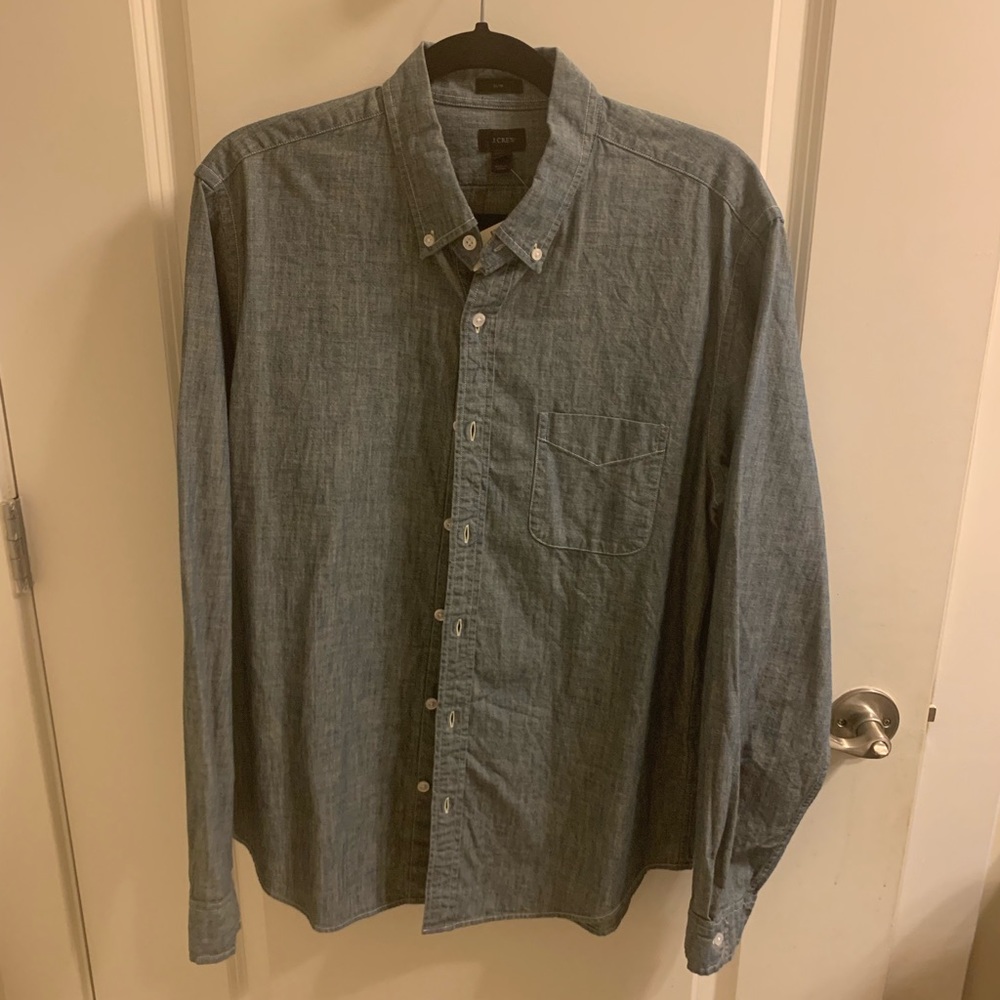 J Crew denim button down shirt.
